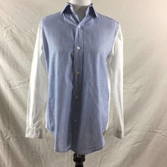 Current/Elliott Women's Prep School Shirt Poplin Button Down Blue Stripes 0/XS - Picture 2 of 8